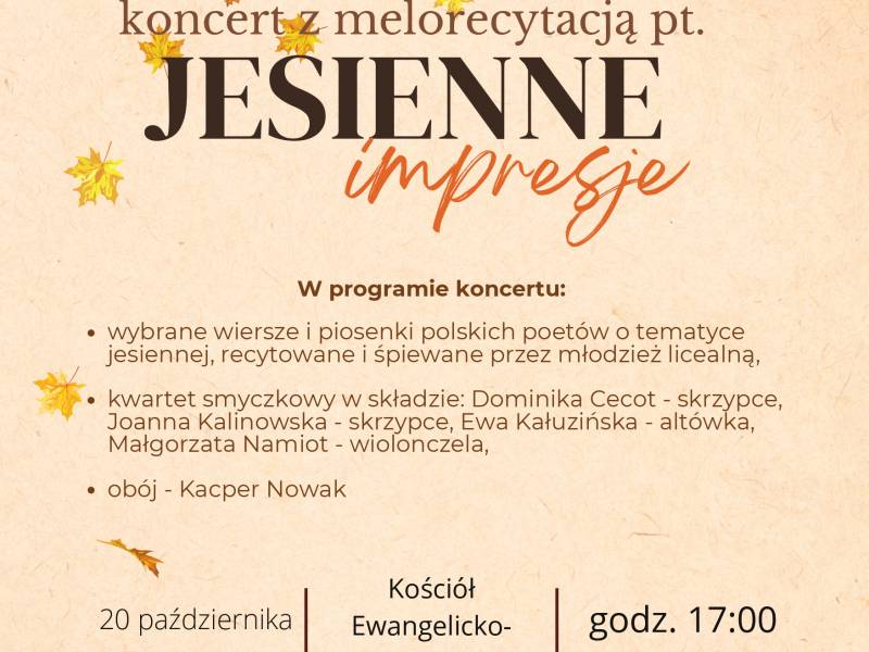 "Jesienne impresje" -  klimatyczny koncert w Parafii Ewangelicko-Augsburskiej